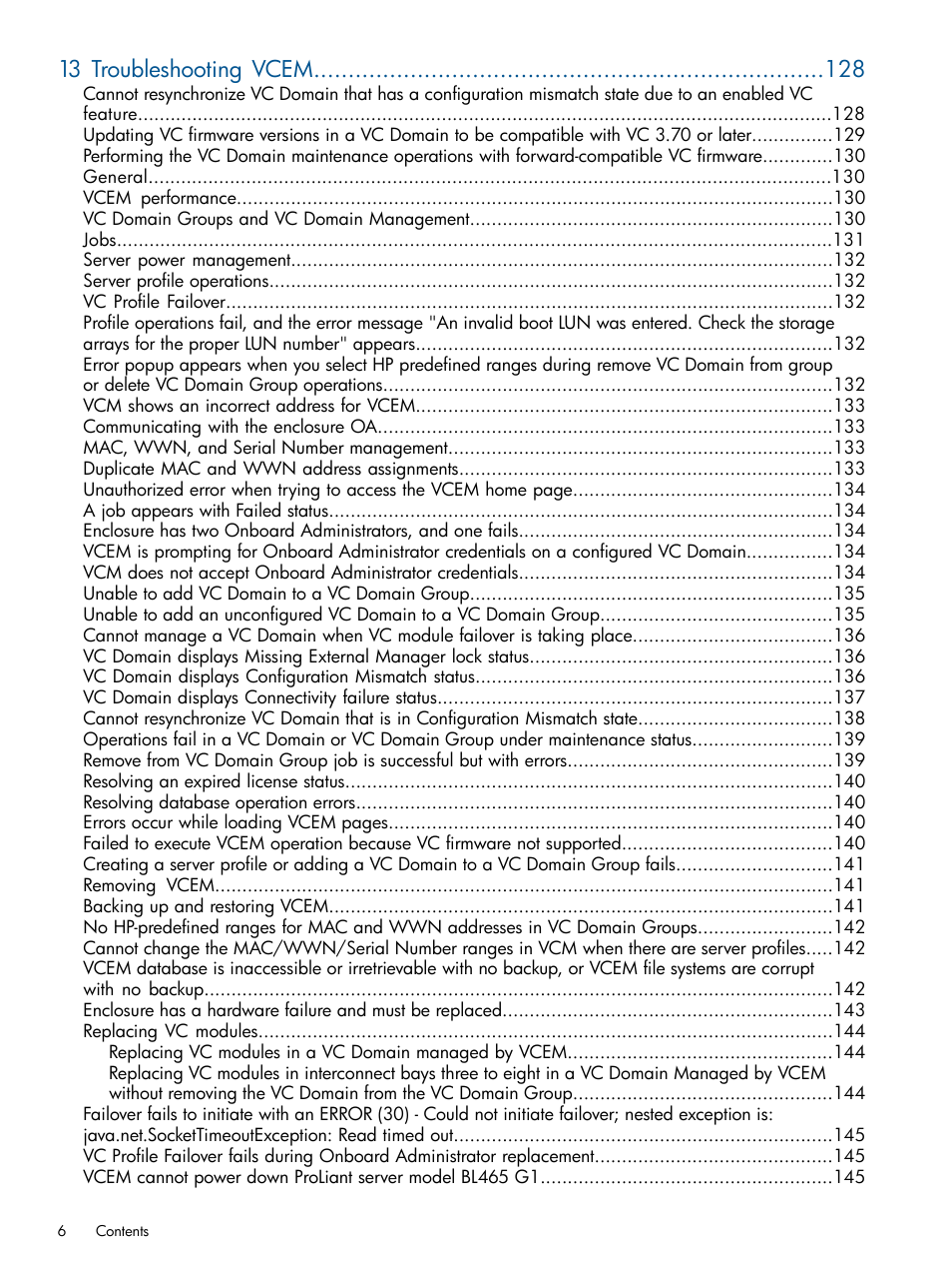 13 troubleshooting vcem | HP Virtual Connect Enterprise Manager Software User Manual | Page 6 / 159