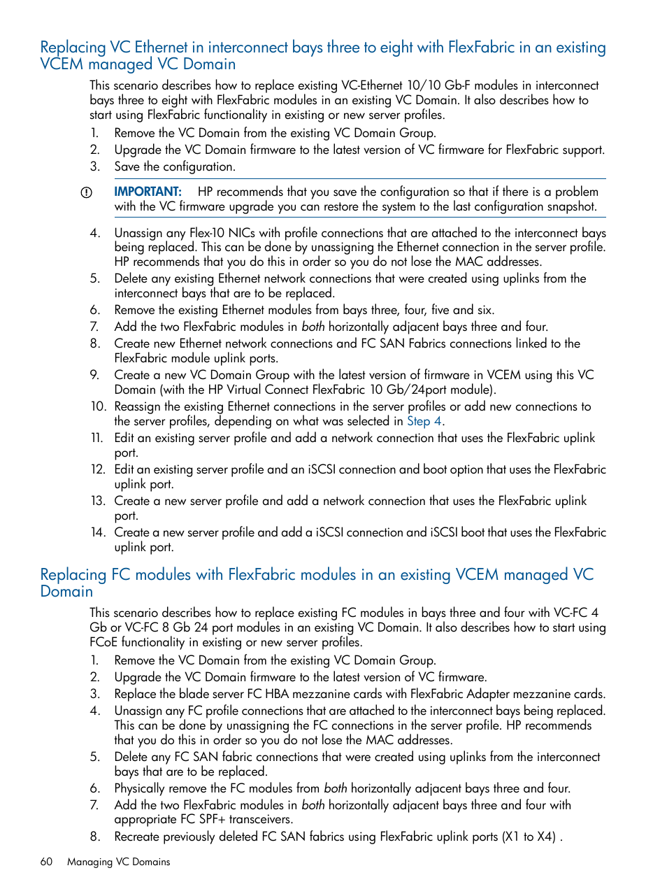 Replacing vc ethernet in interconnect bays | HP Virtual Connect Enterprise Manager Software User Manual | Page 60 / 159