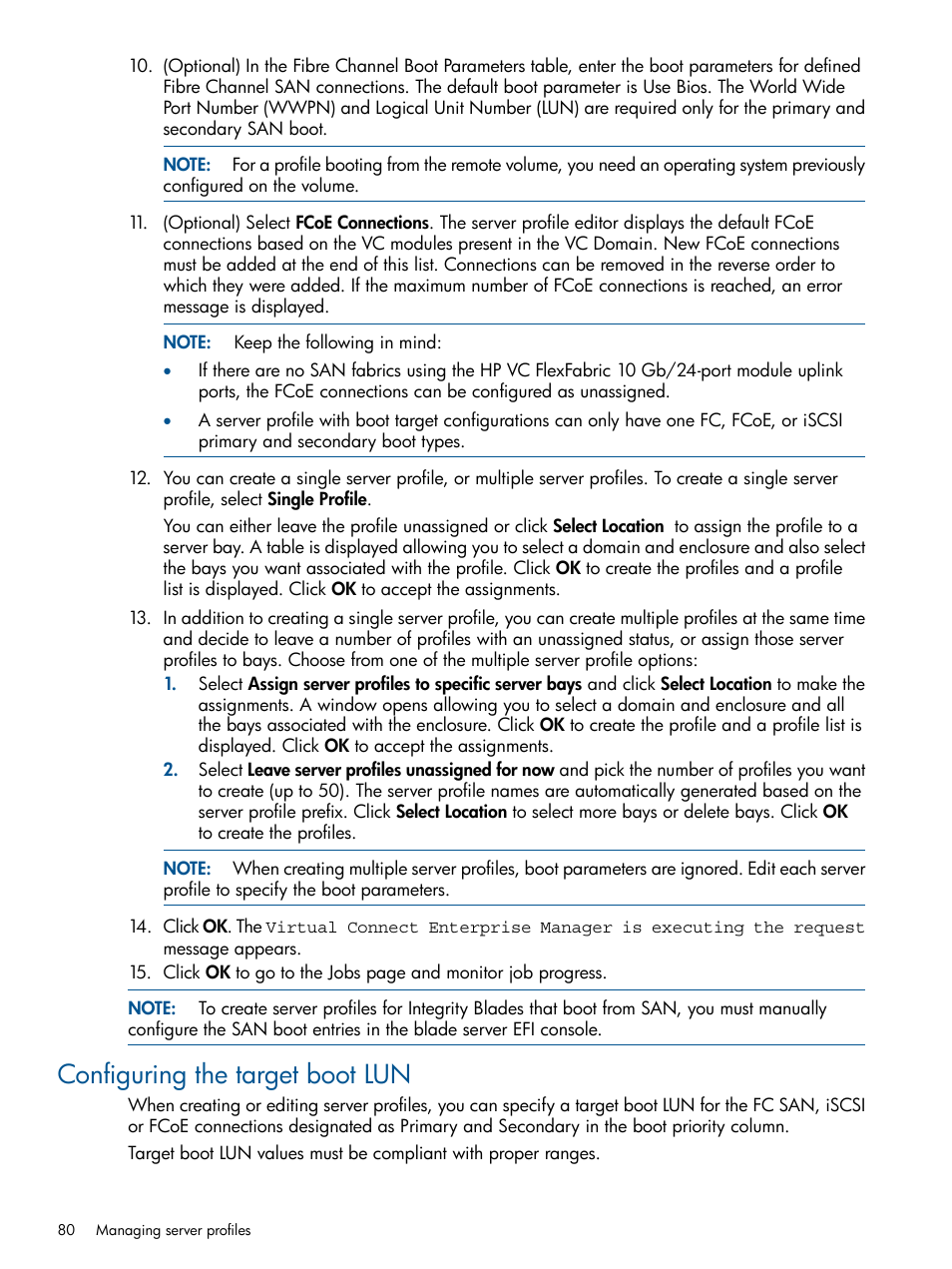 Configuring the target boot lun | HP Virtual Connect Enterprise Manager Software User Manual | Page 80 / 159