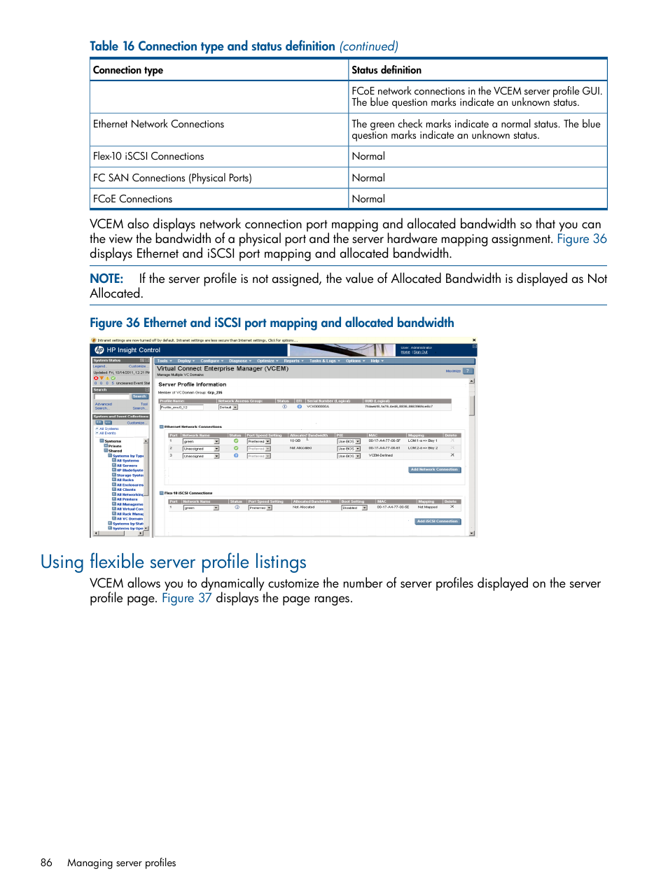 Using flexible server profile listings | HP Virtual Connect Enterprise Manager Software User Manual | Page 86 / 159