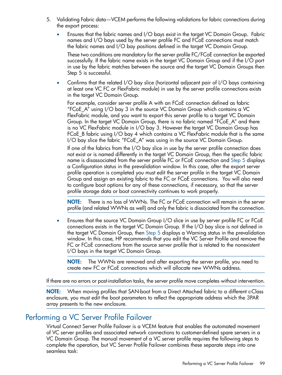 Performing a vc server profile failover | HP Virtual Connect Enterprise Manager Software User Manual | Page 99 / 159