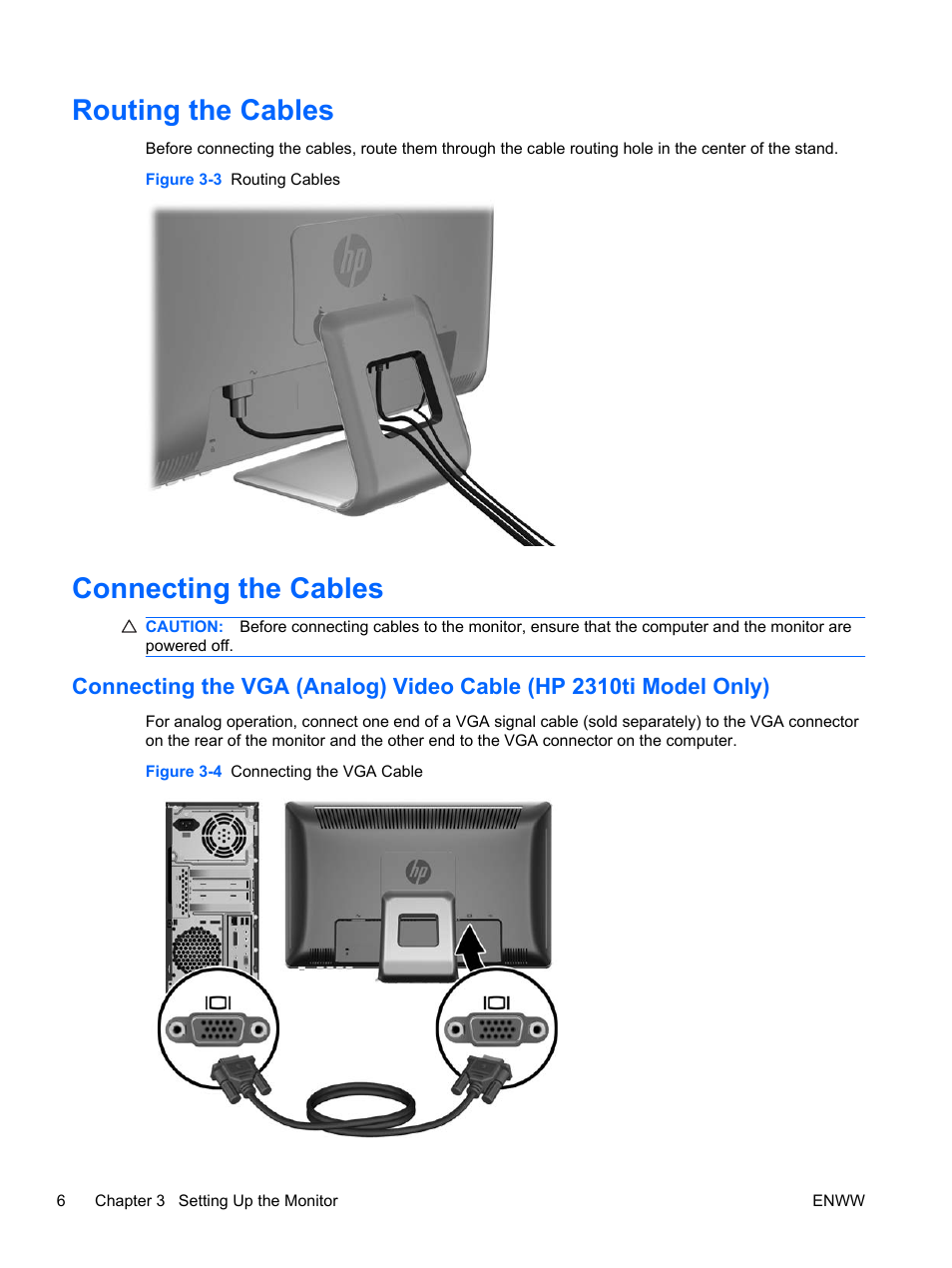 Routing the cables, Connecting the cables, Routing the cables connecting the cables | HP 2310t 23-inch Diagonal LCD Monitor User Manual | Page 14 / 50
