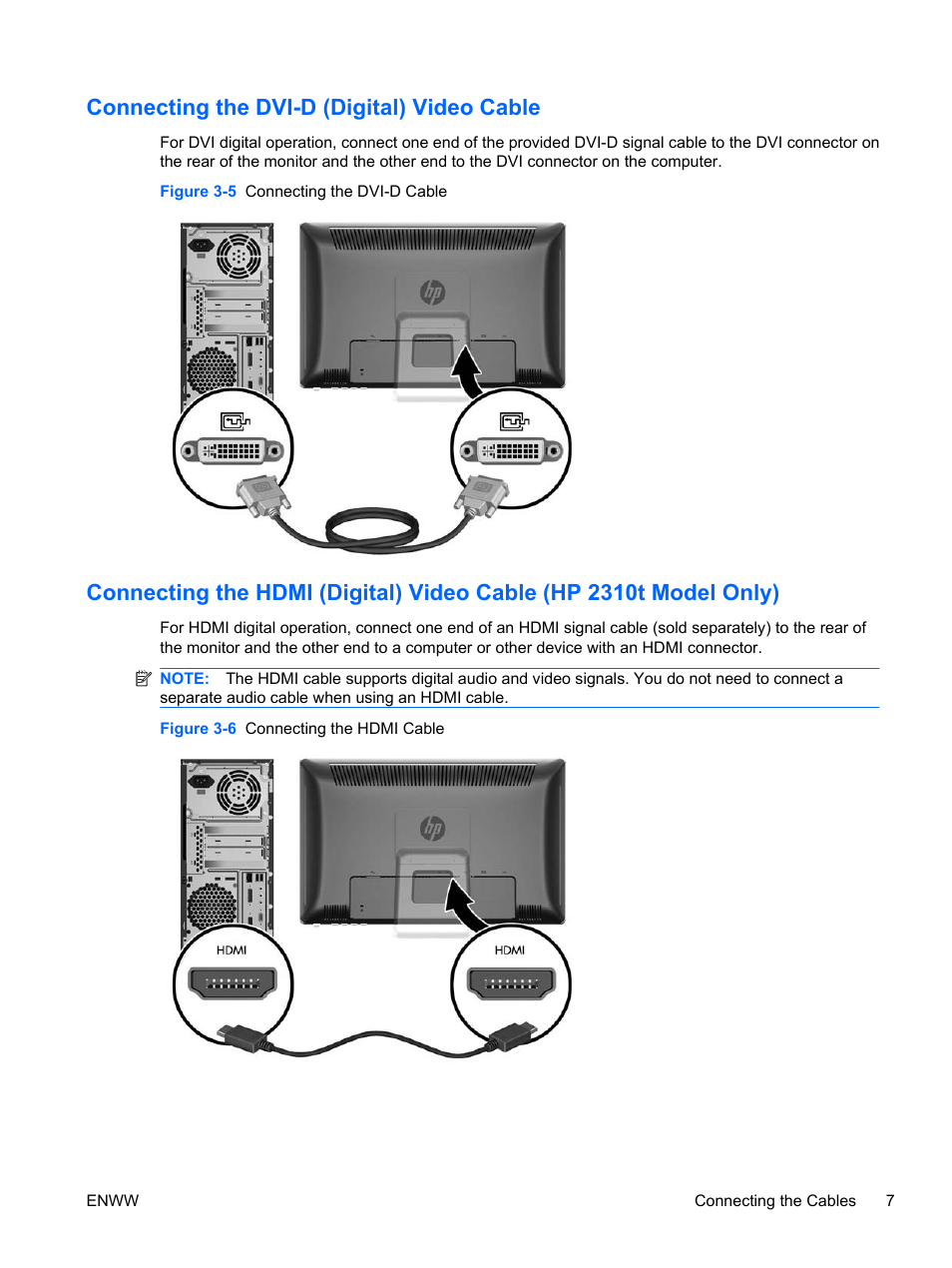 Connecting the dvi-d (digital) video cable | HP 2310t 23-inch Diagonal LCD Monitor User Manual | Page 15 / 50