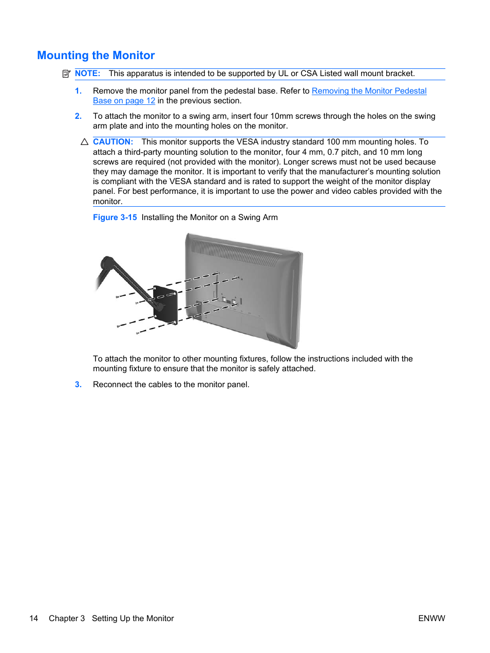 Mounting the monitor | HP 2310t 23-inch Diagonal LCD Monitor User Manual | Page 22 / 50