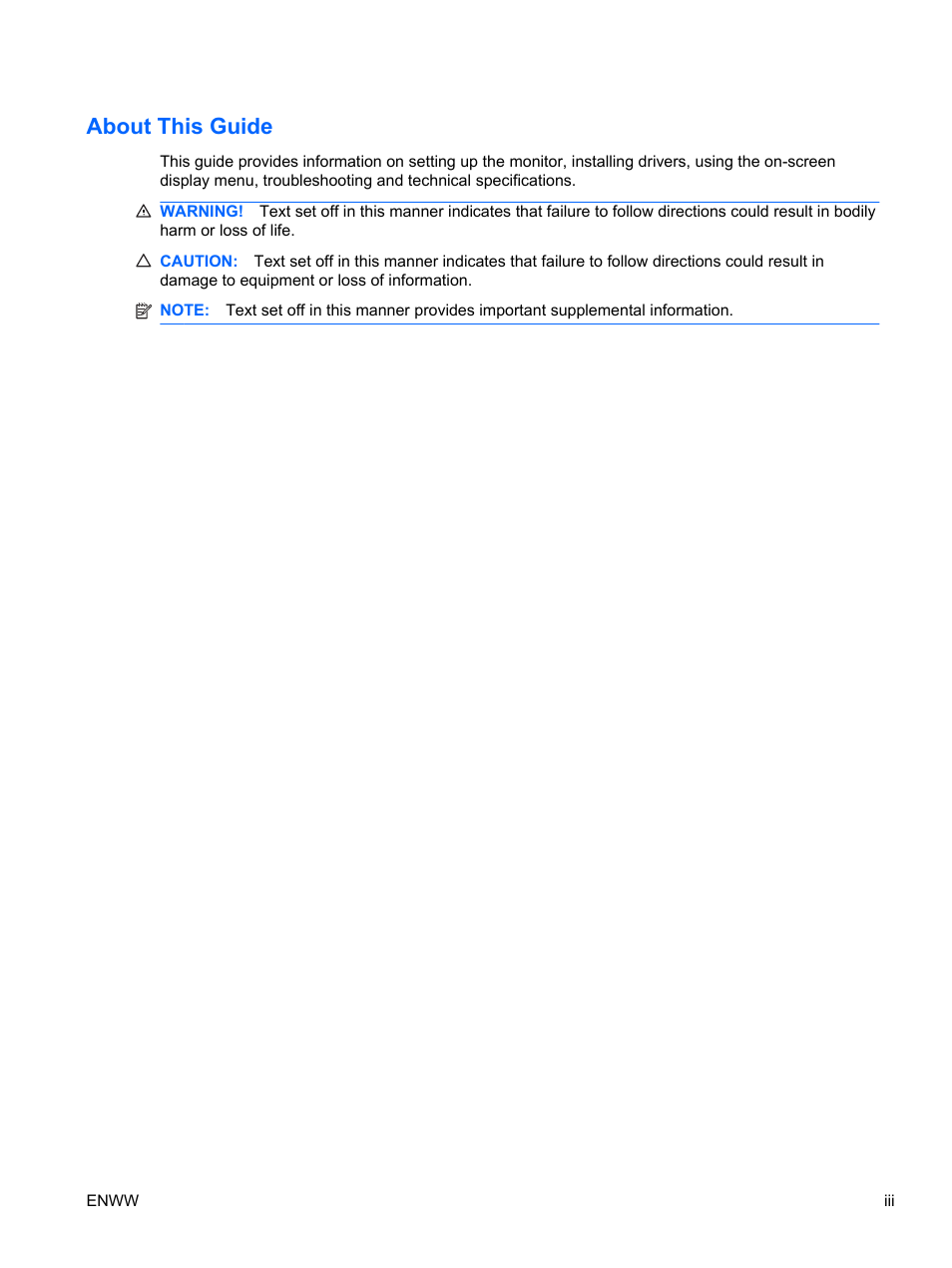 About this guide | HP 2310t 23-inch Diagonal LCD Monitor User Manual | Page 3 / 50