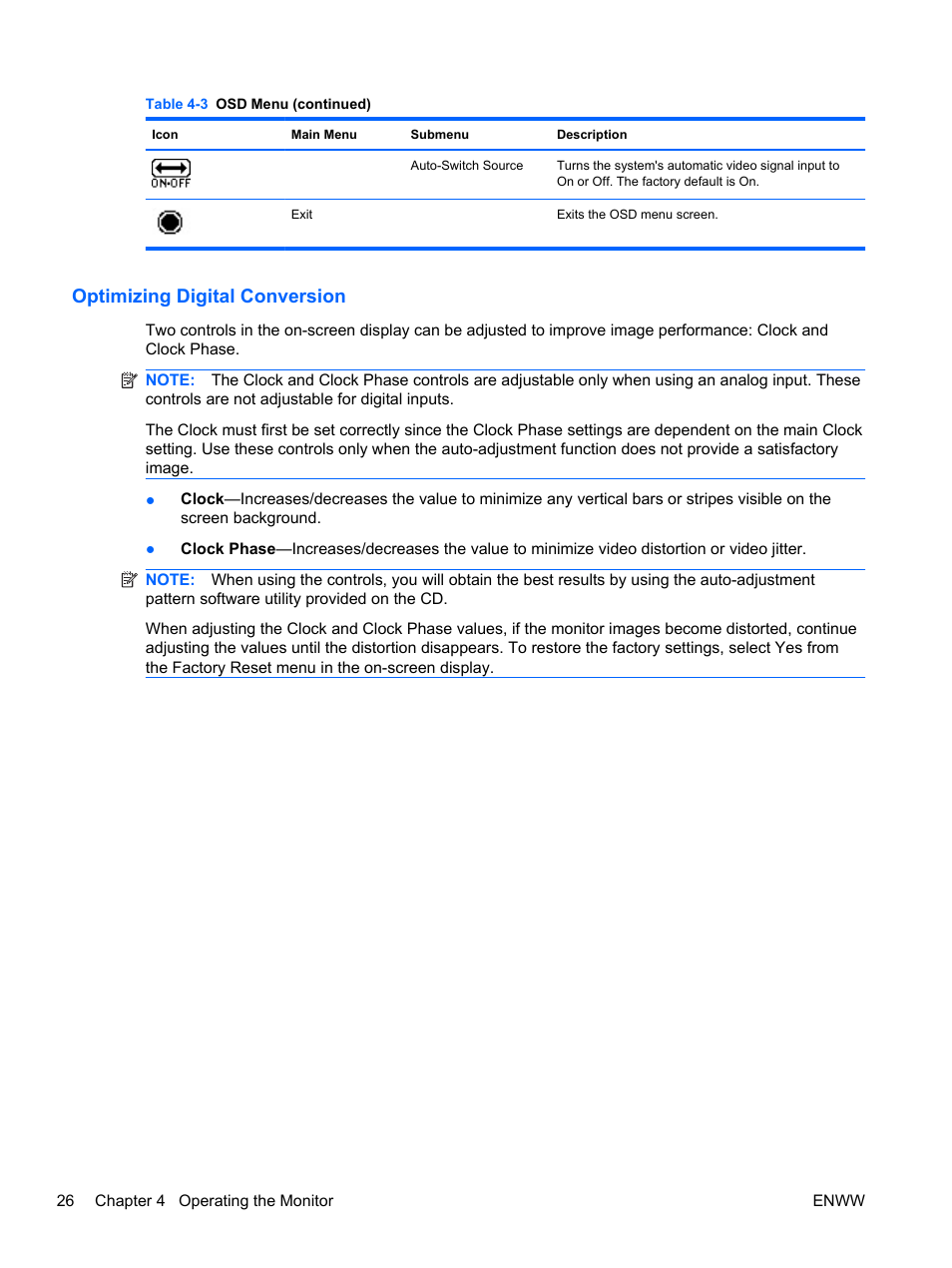 Optimizing digital conversion | HP 2310t 23-inch Diagonal LCD Monitor User Manual | Page 34 / 50