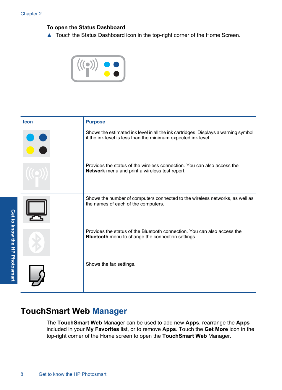 Touchsmart web manager | HP Photosmart Premium TouchSmart Web C309 User Manual | Page 11 / 209