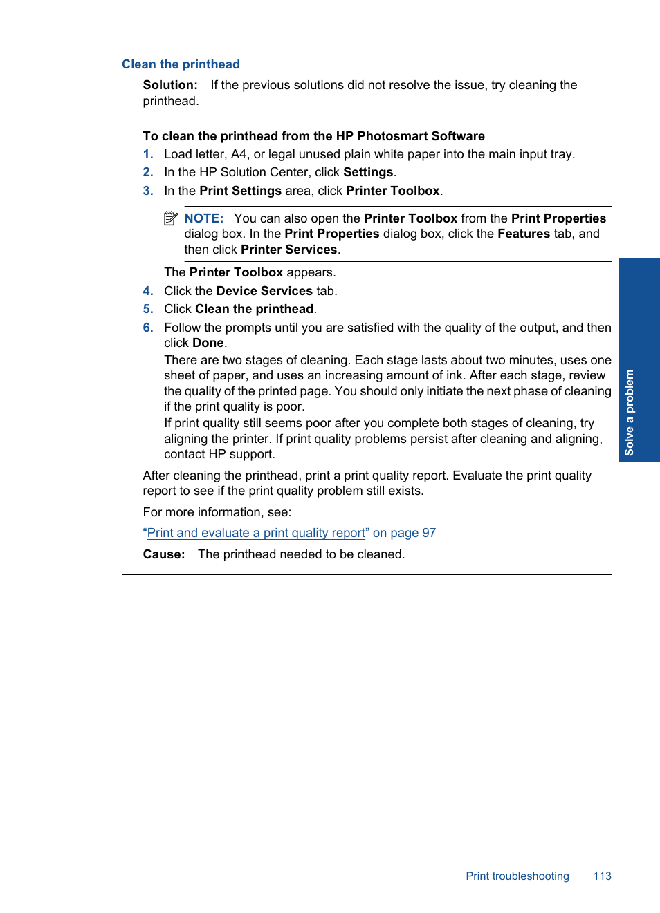 Clean the printhead | HP Photosmart Premium TouchSmart Web C309 User Manual | Page 116 / 209