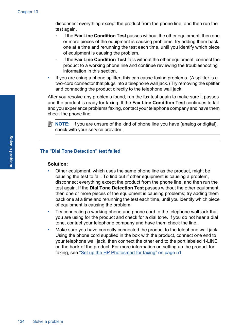 The "dial tone detection" test failed | HP Photosmart Premium TouchSmart Web C309 User Manual | Page 137 / 209