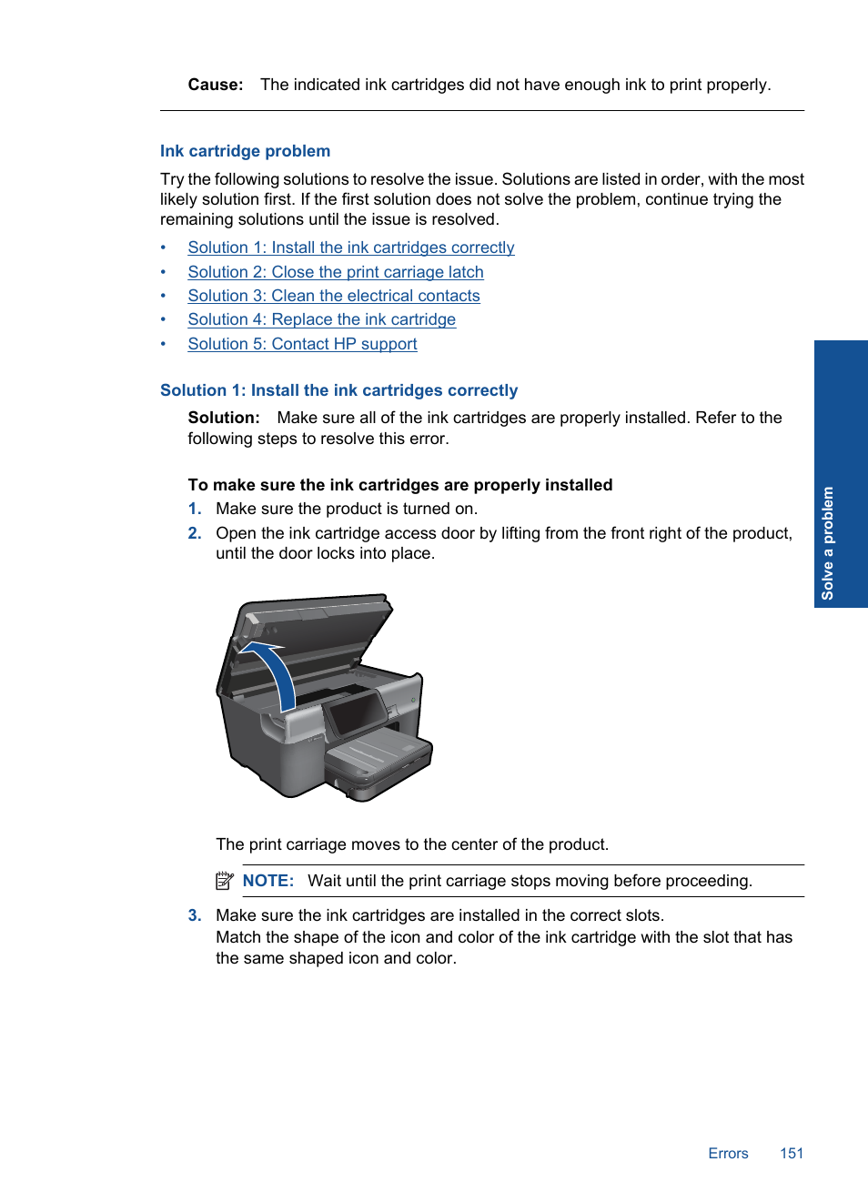 Ink cartridge problem | HP Photosmart Premium TouchSmart Web C309 User Manual | Page 154 / 209