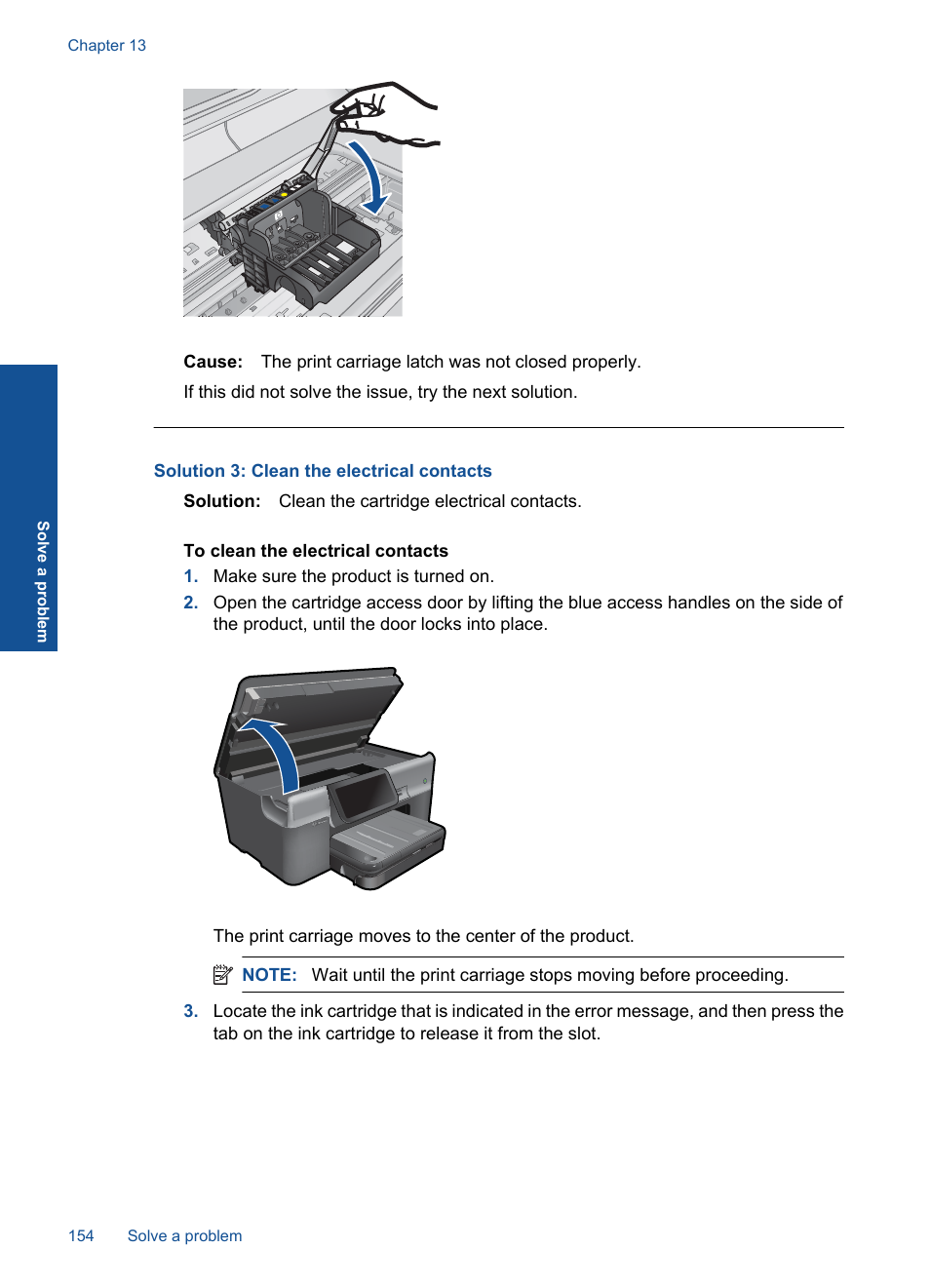 Solution 3: clean the electrical contacts | HP Photosmart Premium TouchSmart Web C309 User Manual | Page 157 / 209