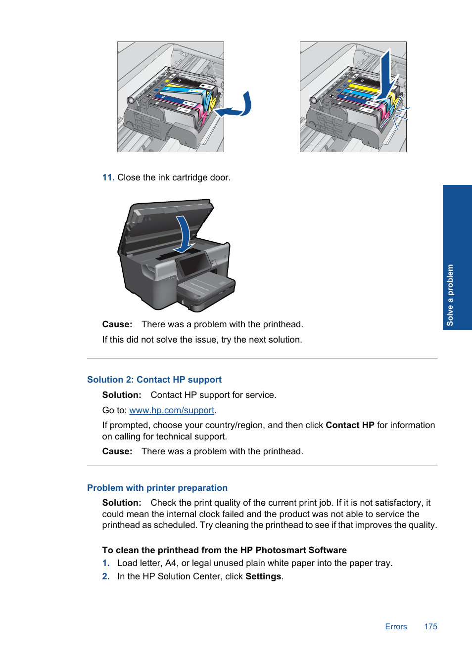 Problem with printer preparation | HP Photosmart Premium TouchSmart Web C309 User Manual | Page 178 / 209