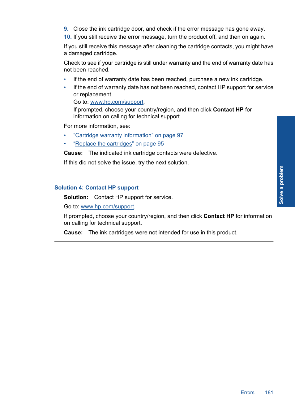 Solution 4: contact hp support | HP Photosmart Premium TouchSmart Web C309 User Manual | Page 184 / 209