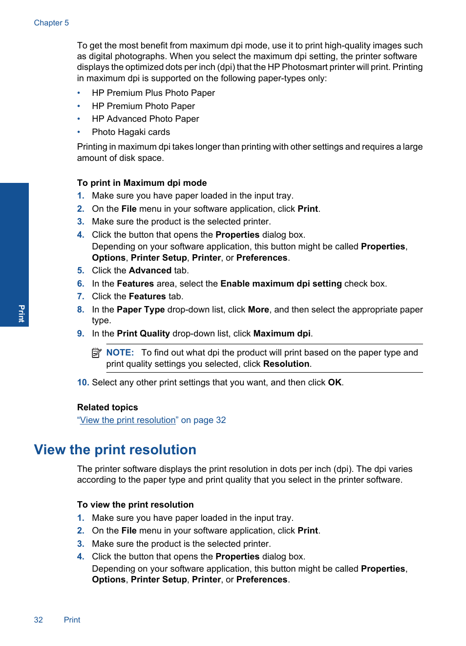 View the print resolution | HP Photosmart Premium TouchSmart Web C309 User Manual | Page 35 / 209