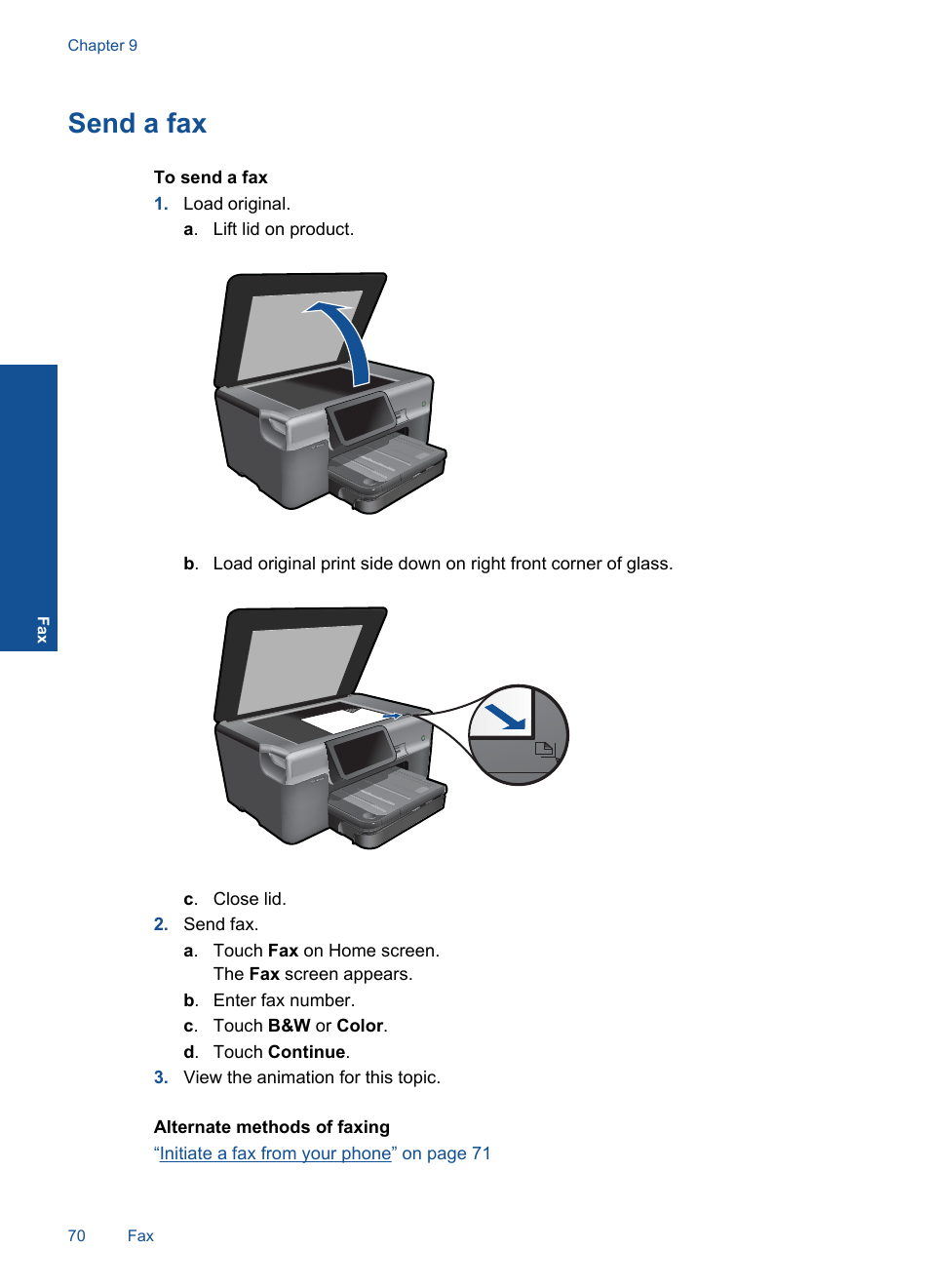 Send a fax | HP Photosmart Premium TouchSmart Web C309 User Manual | Page 73 / 209