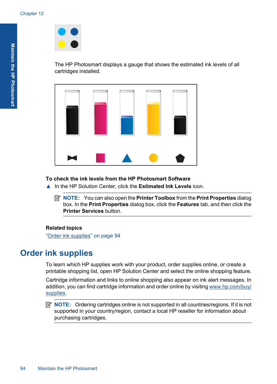 Order ink supplies | HP Photosmart Premium TouchSmart Web C309 User Manual | Page 97 / 209