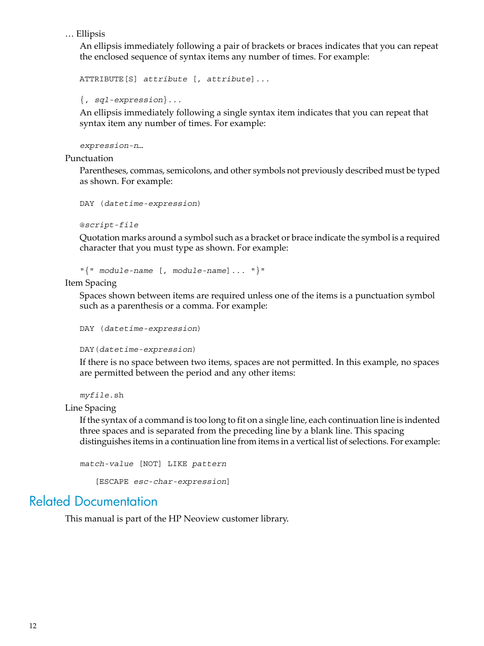 Related documentation | HP Neoview Release 2.5 Software User Manual | Page 12 / 142