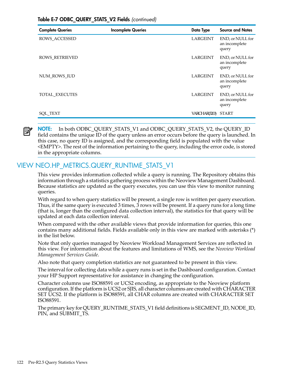 View neo.hp_metrics.query_runtime_stats_v1 | HP Neoview Release 2.5 Software User Manual | Page 122 / 142