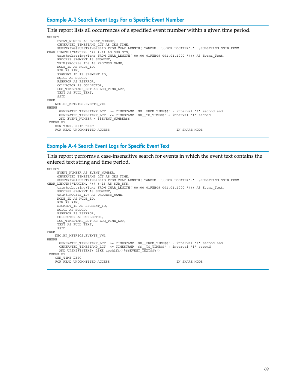 Search event logs for a specific event number, Search event logs for specific event text | HP Neoview Release 2.5 Software User Manual | Page 69 / 142