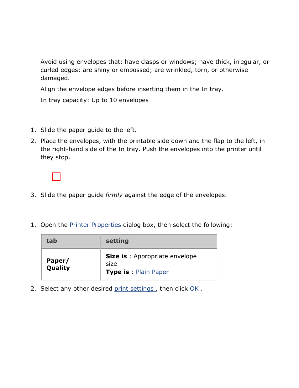 Envelopes, Guidelines, Preparing to print | Printing | HP Deskjet 3520 Inkjet Printer User Manual | Page 33 / 65