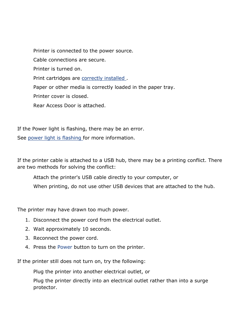 Printer is not printing, Verify the following, Check the power light | Check the printer cable connection, If the printer does not turn on | HP Deskjet 3520 Inkjet Printer User Manual | Page 54 / 65