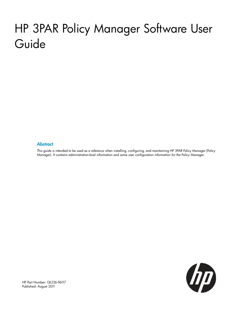 HP 3PAR Policy Manager Software User Manual | 42 pages