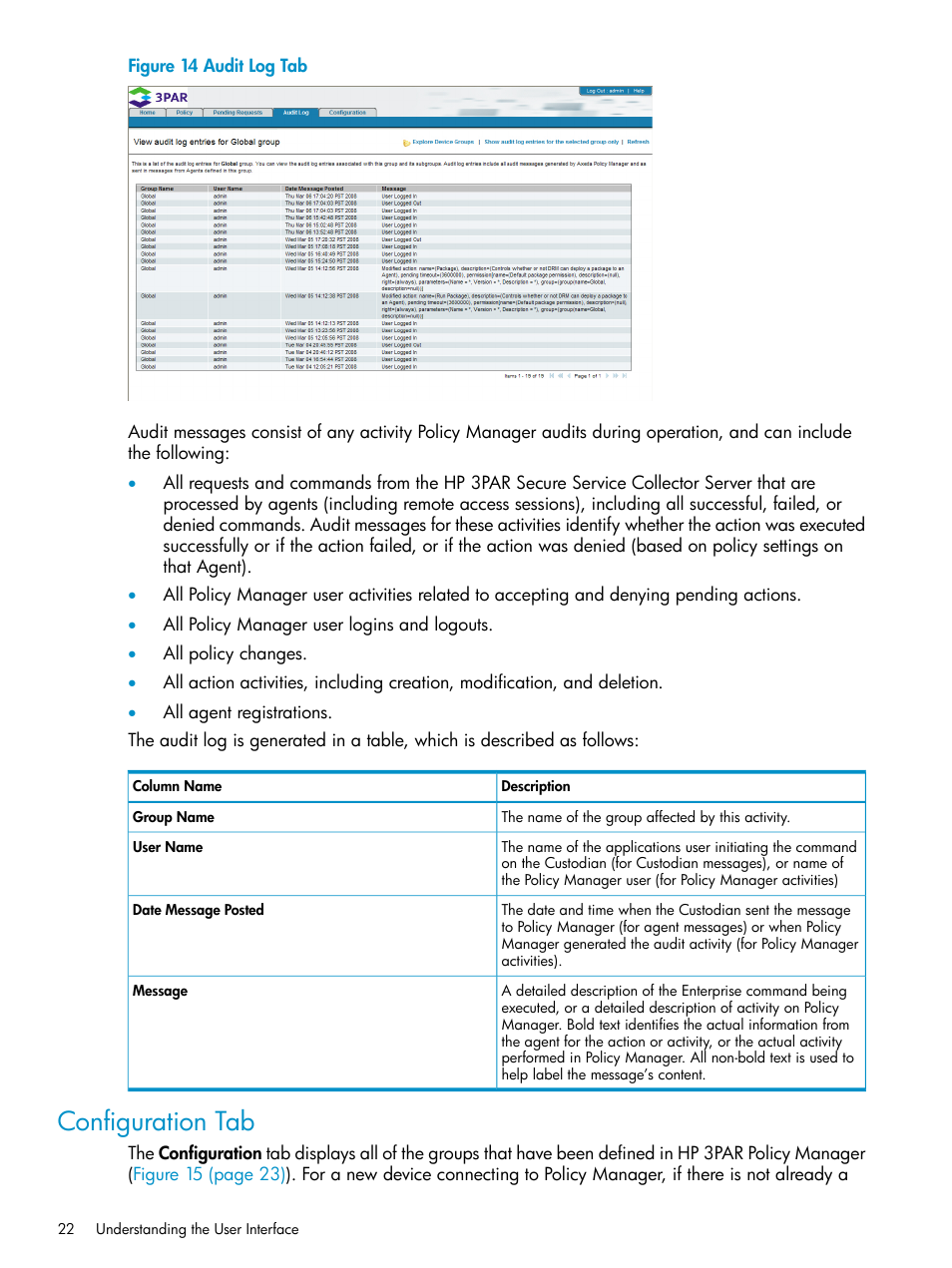 Configuration tab | HP 3PAR Policy Manager Software User Manual | Page 22 / 42