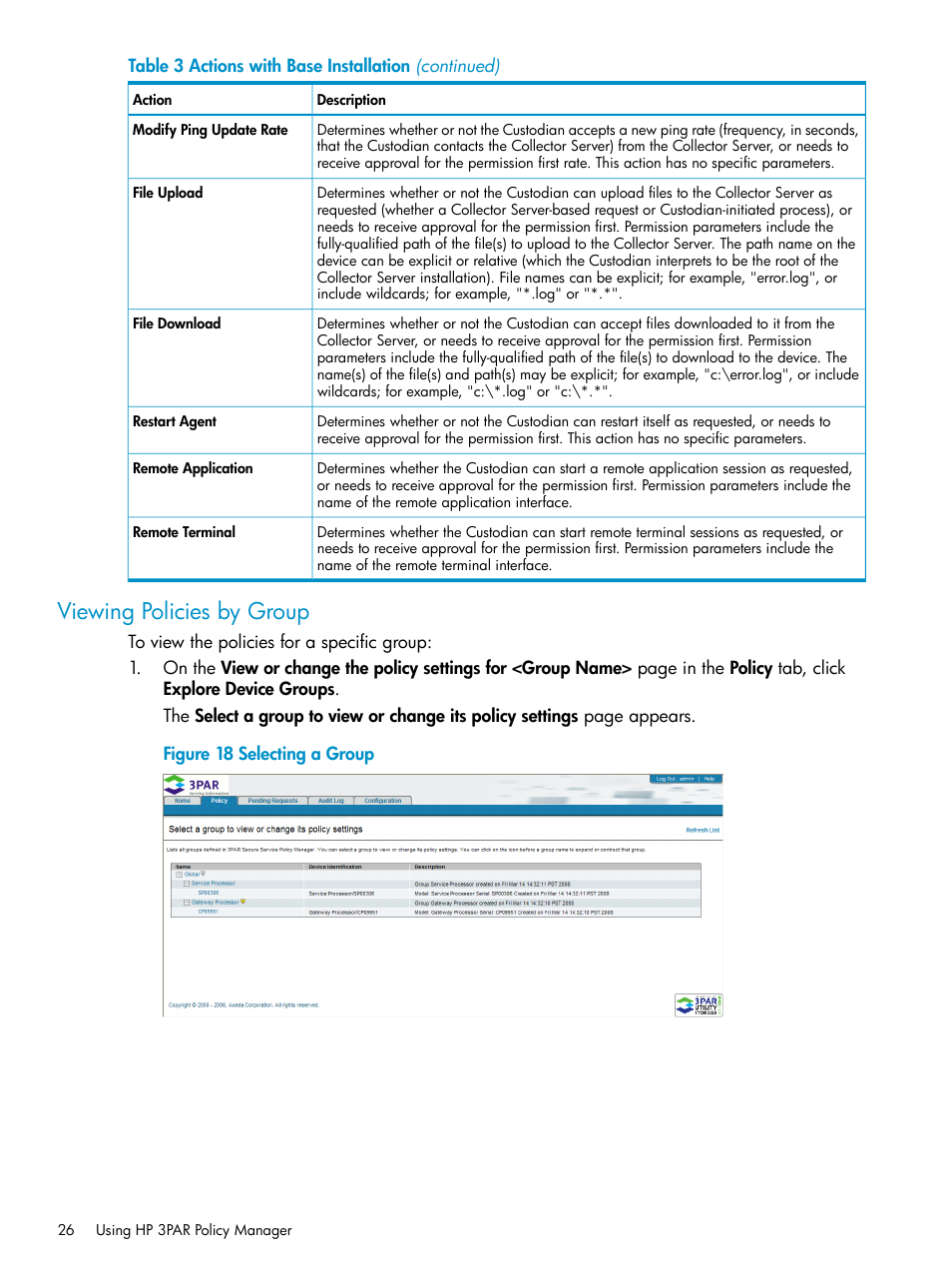 Viewing policies by group | HP 3PAR Policy Manager Software User Manual | Page 26 / 42