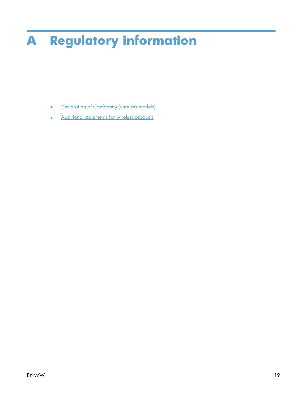 Regulatory information, Appendix a regulatory information, A regulatory information | HP LaserJet Pro M1217nfw Multifunction Printer User Manual | Page 27 / 36