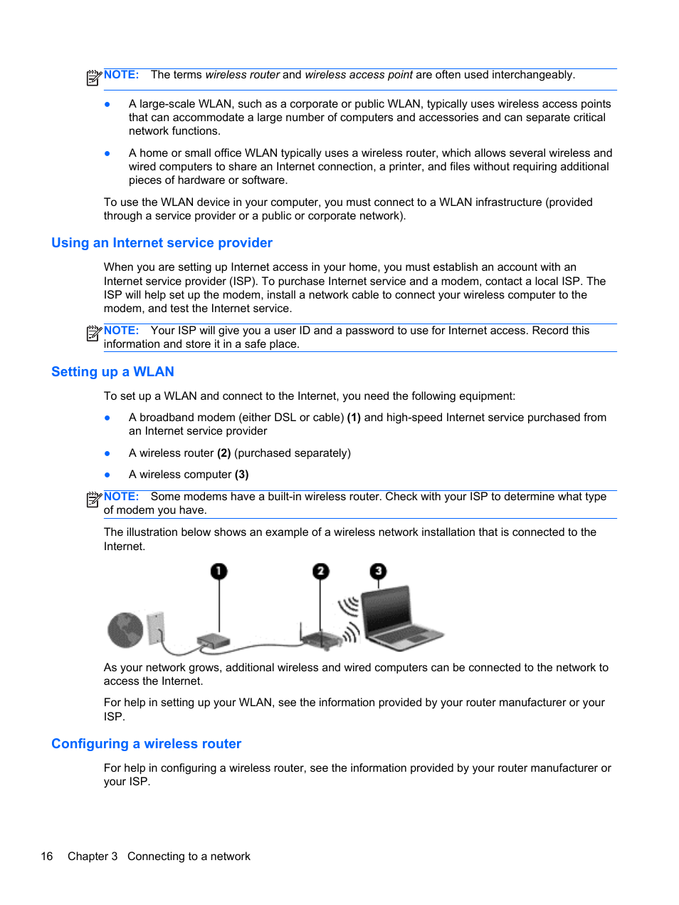 Using an internet service provider, Setting up a wlan, Configuring a wireless router | HP mt41 Mobile Thin Client User Manual | Page 26 / 90