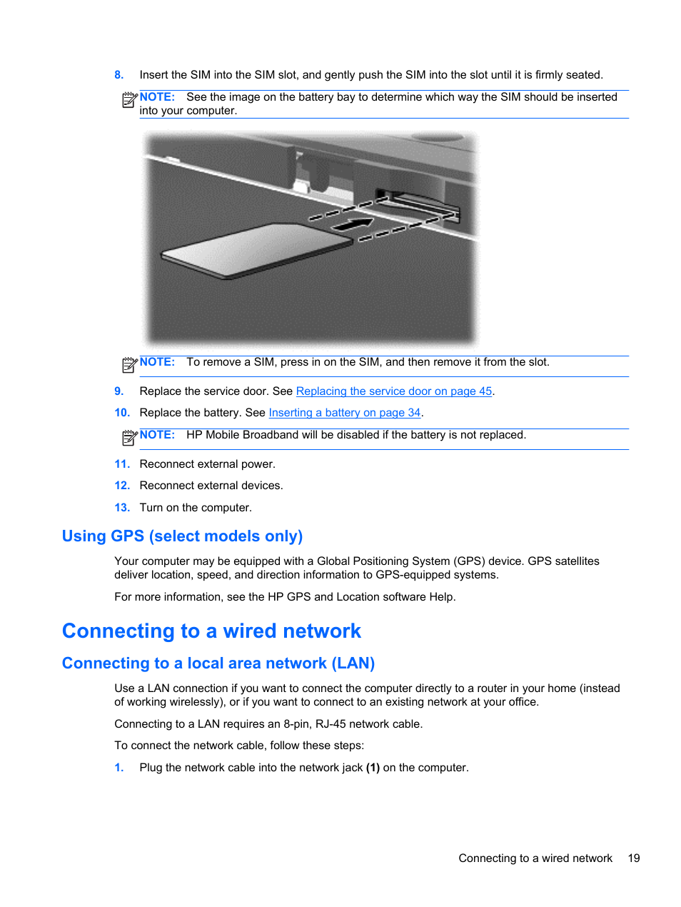 Using gps (select models only), Connecting to a wired network, Connecting to a local area network (lan) | HP mt41 Mobile Thin Client User Manual | Page 29 / 90