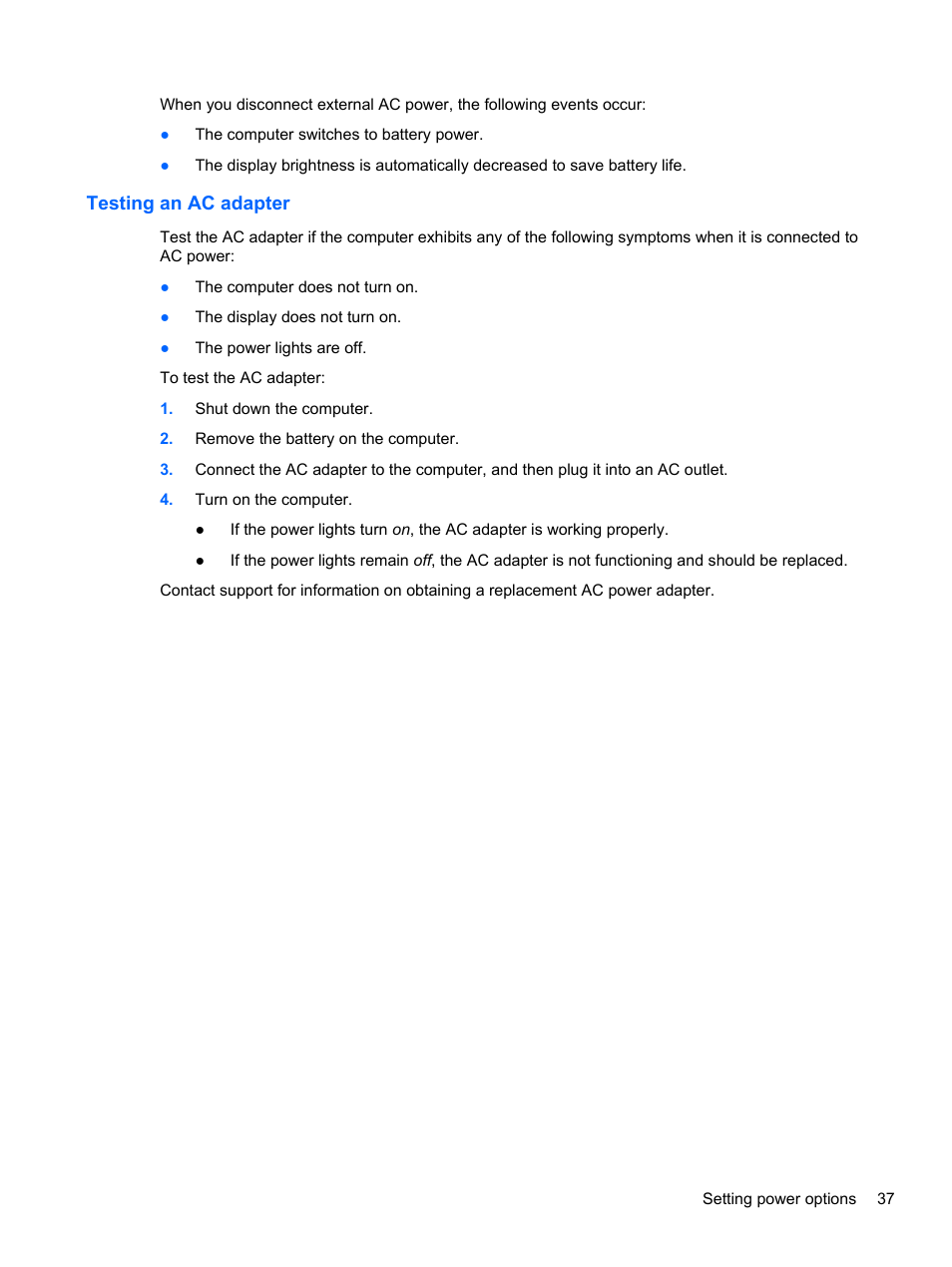 Testing an ac adapter | HP mt41 Mobile Thin Client User Manual | Page 47 / 90