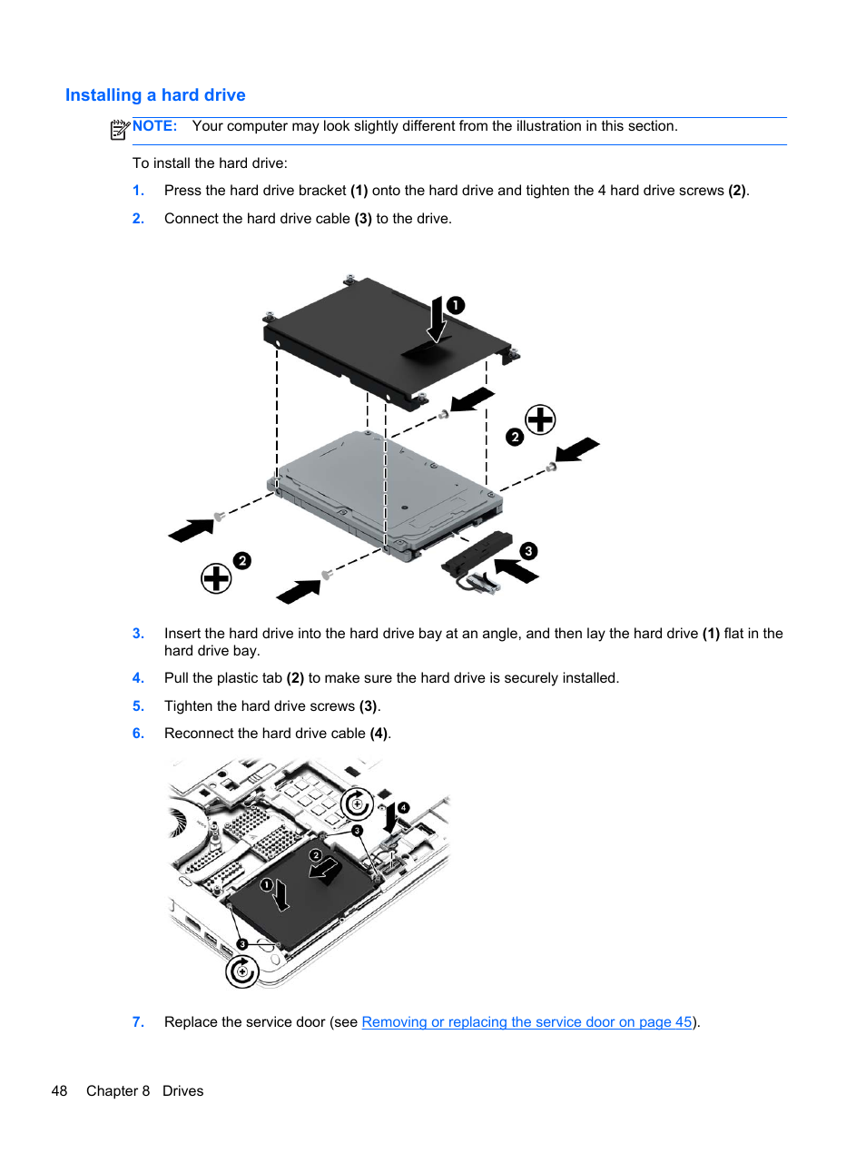 Installing a hard drive | HP mt41 Mobile Thin Client User Manual | Page 58 / 90