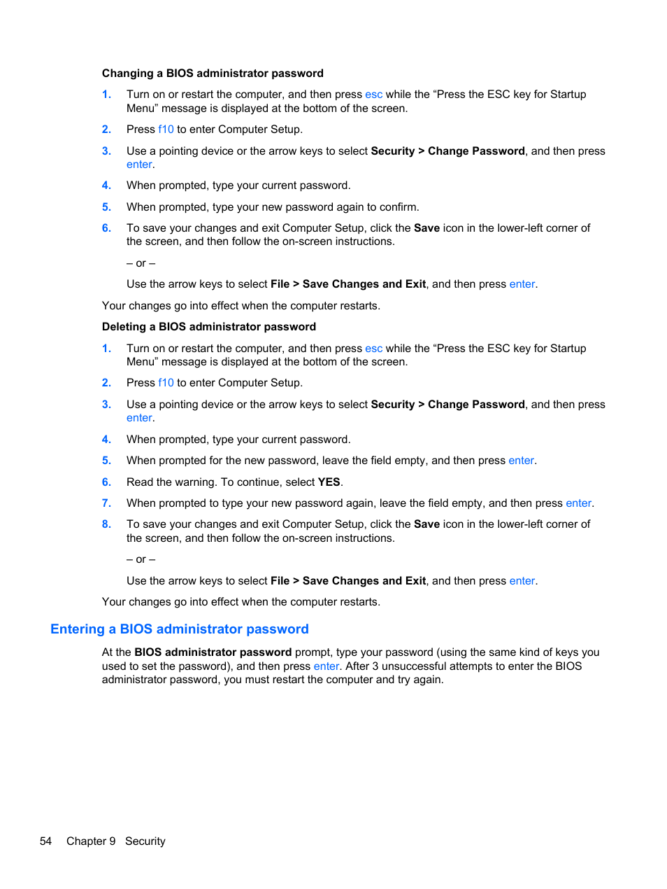 Entering a bios administrator password | HP mt41 Mobile Thin Client User Manual | Page 64 / 90