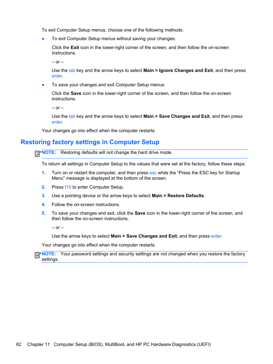 Restoring factory settings in computer setup | HP mt41 Mobile Thin Client User Manual | Page 72 / 90