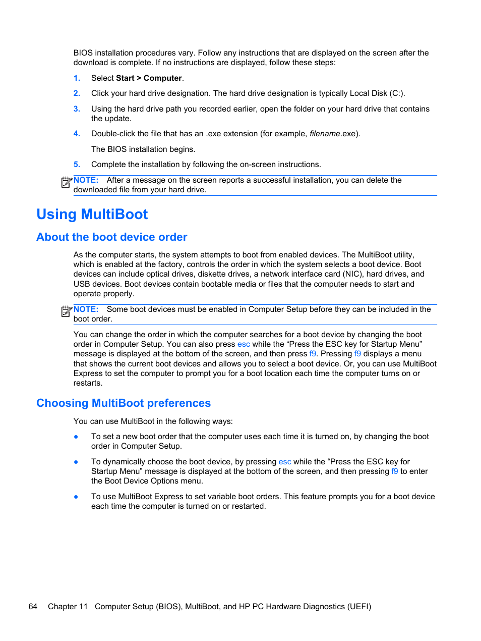 Using multiboot, About the boot device order, Choosing multiboot preferences | HP mt41 Mobile Thin Client User Manual | Page 74 / 90