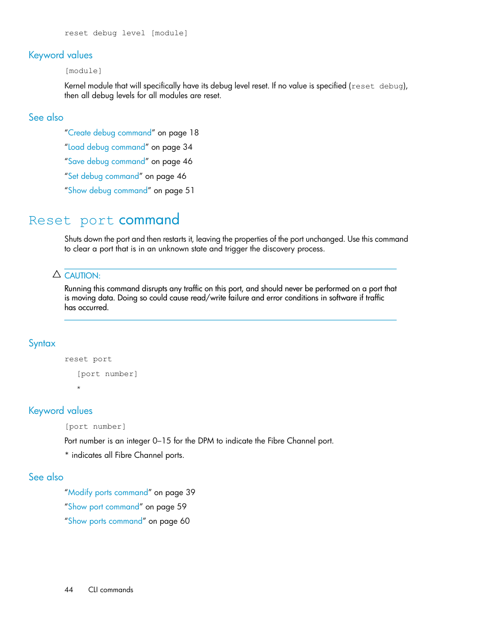 Reset port command | HP SAN Virtualization Services Platform User Manual | Page 44 / 94