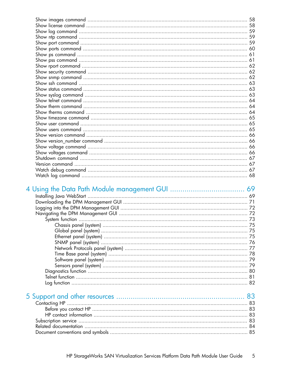 4 using the data path module management gui, 5 support and other resources | HP SAN Virtualization Services Platform User Manual | Page 5 / 94