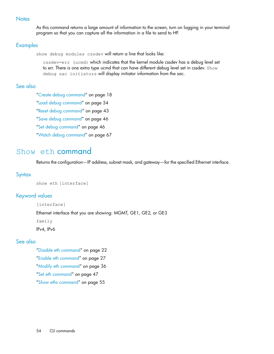Show eth command | HP SAN Virtualization Services Platform User Manual | Page 54 / 94