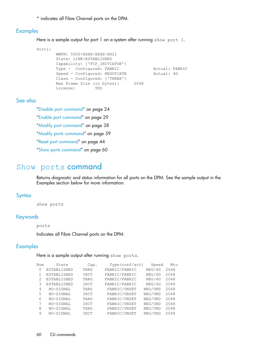 Show ports command | HP SAN Virtualization Services Platform User Manual | Page 60 / 94