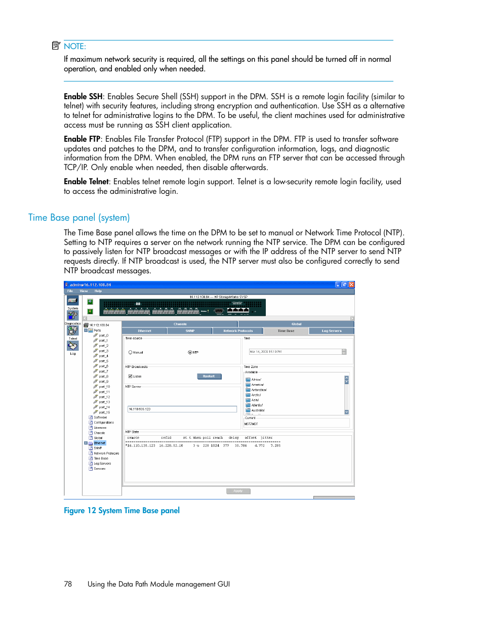 Time base panel (system), System time base panel | HP SAN Virtualization Services Platform User Manual | Page 78 / 94