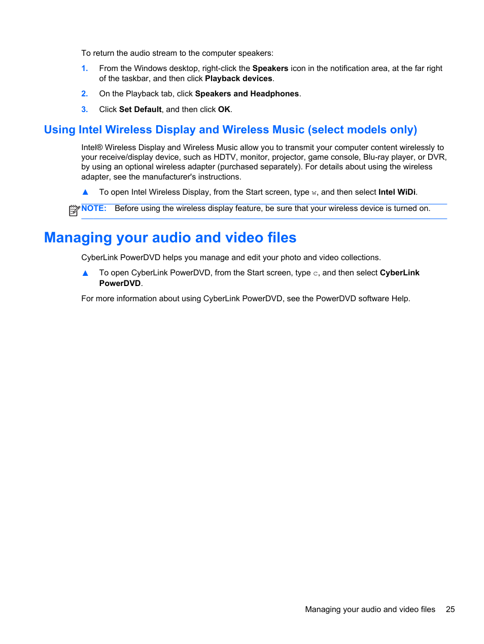Managing your audio and video files | HP Pavilion 17-e031nr Notebook PC User Manual | Page 35 / 89