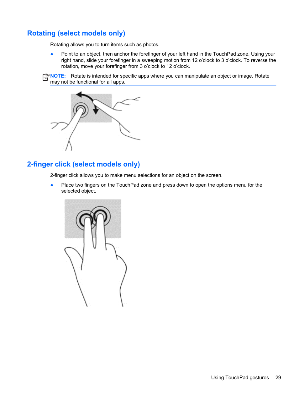 Rotating (select models only), Finger click (select models only) | HP Pavilion 17-e031nr Notebook PC User Manual | Page 39 / 89