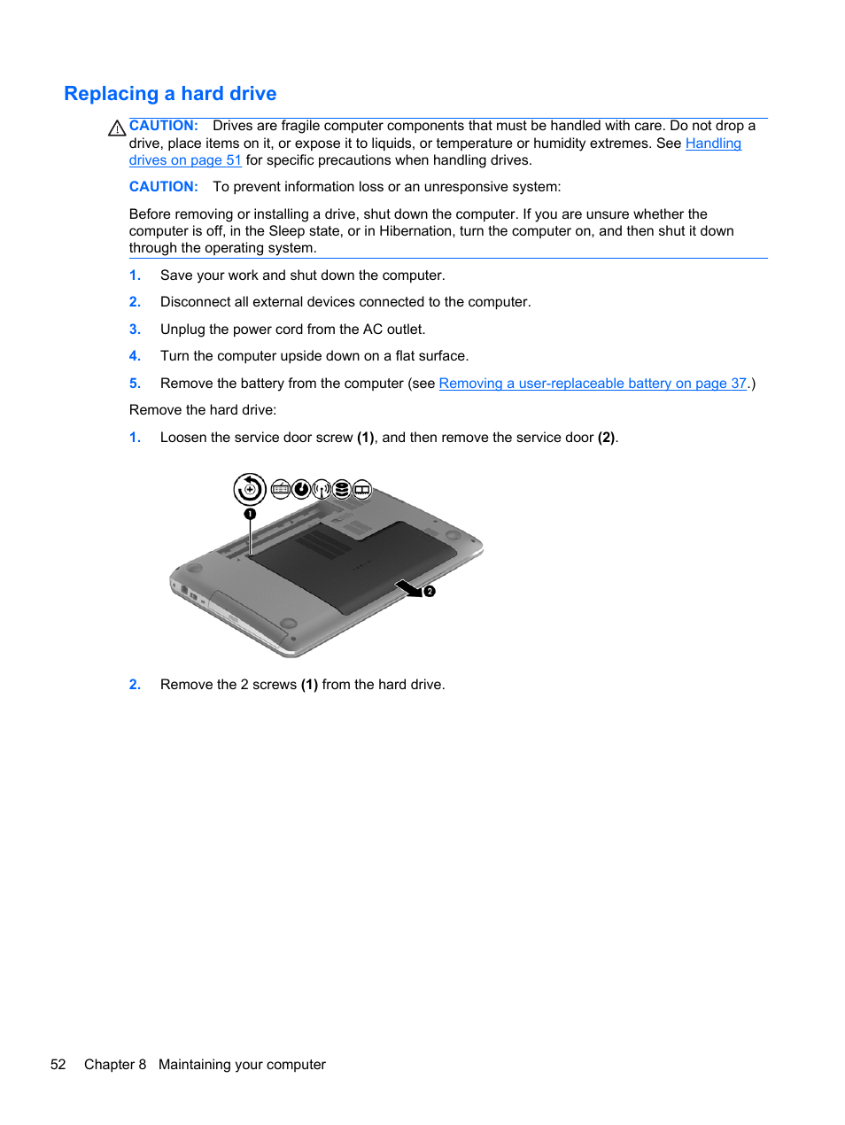 Replacing a hard drive | HP Pavilion 17-e031nr Notebook PC User Manual | Page 62 / 89