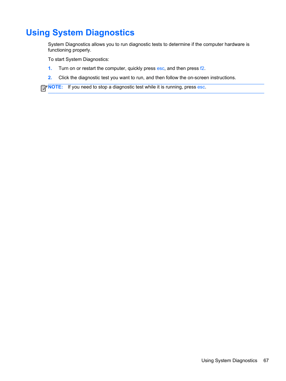 Using system diagnostics | HP Pavilion 17-e031nr Notebook PC User Manual | Page 77 / 89