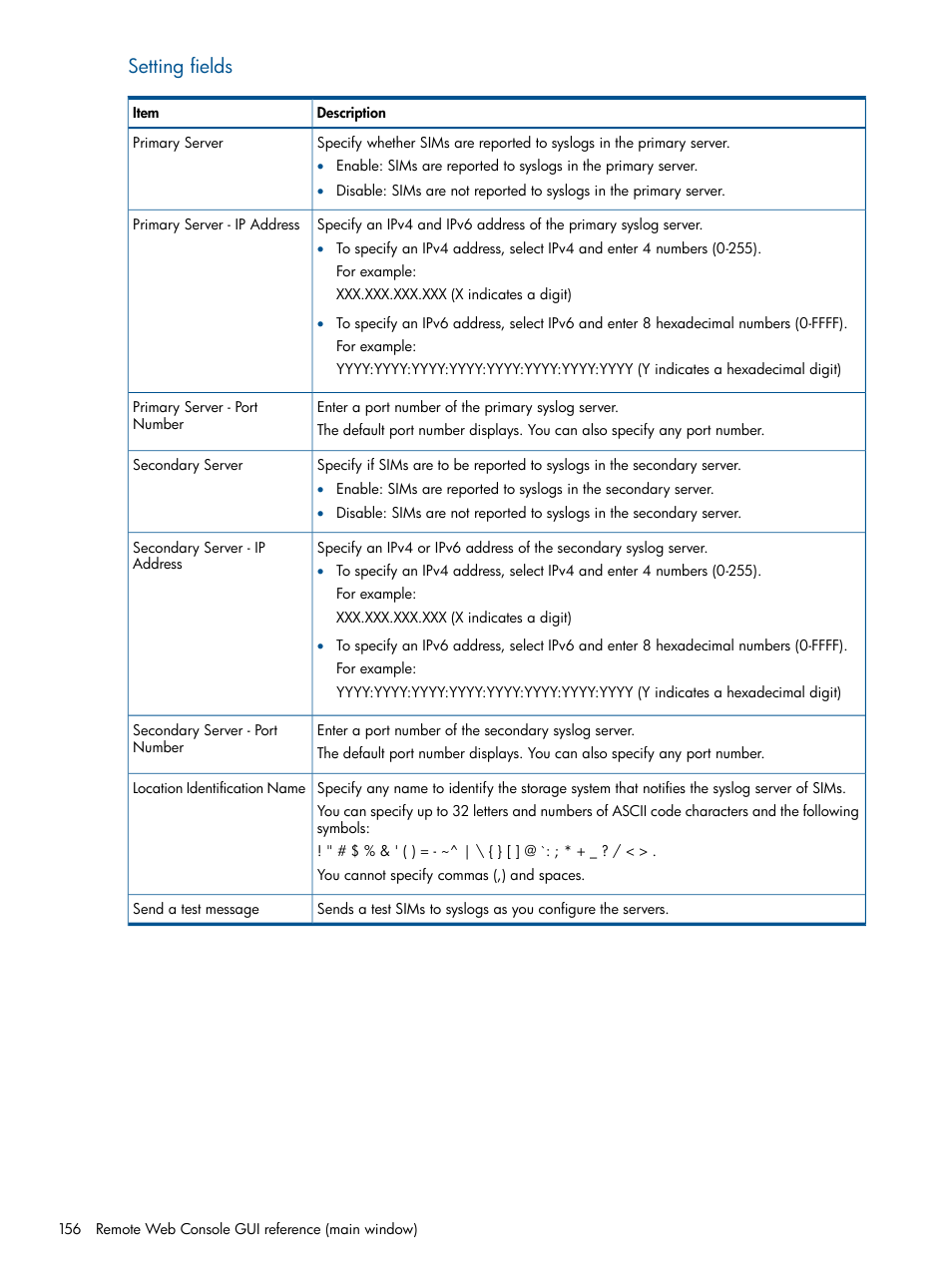 Setting fields | HP XP RAID Manager Software User Manual | Page 156 / 182