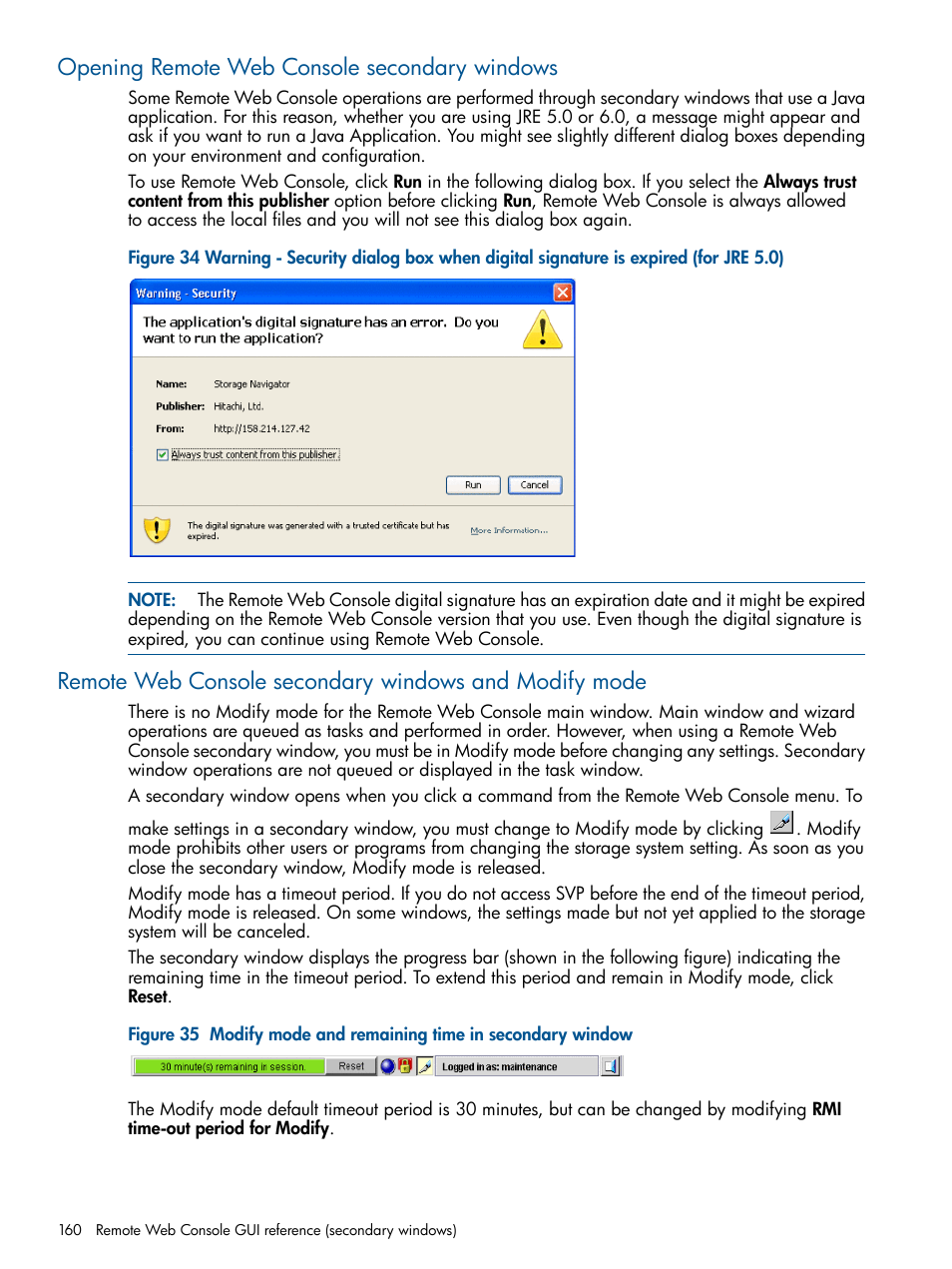 Opening remote web console secondary windows | HP XP RAID Manager Software User Manual | Page 160 / 182