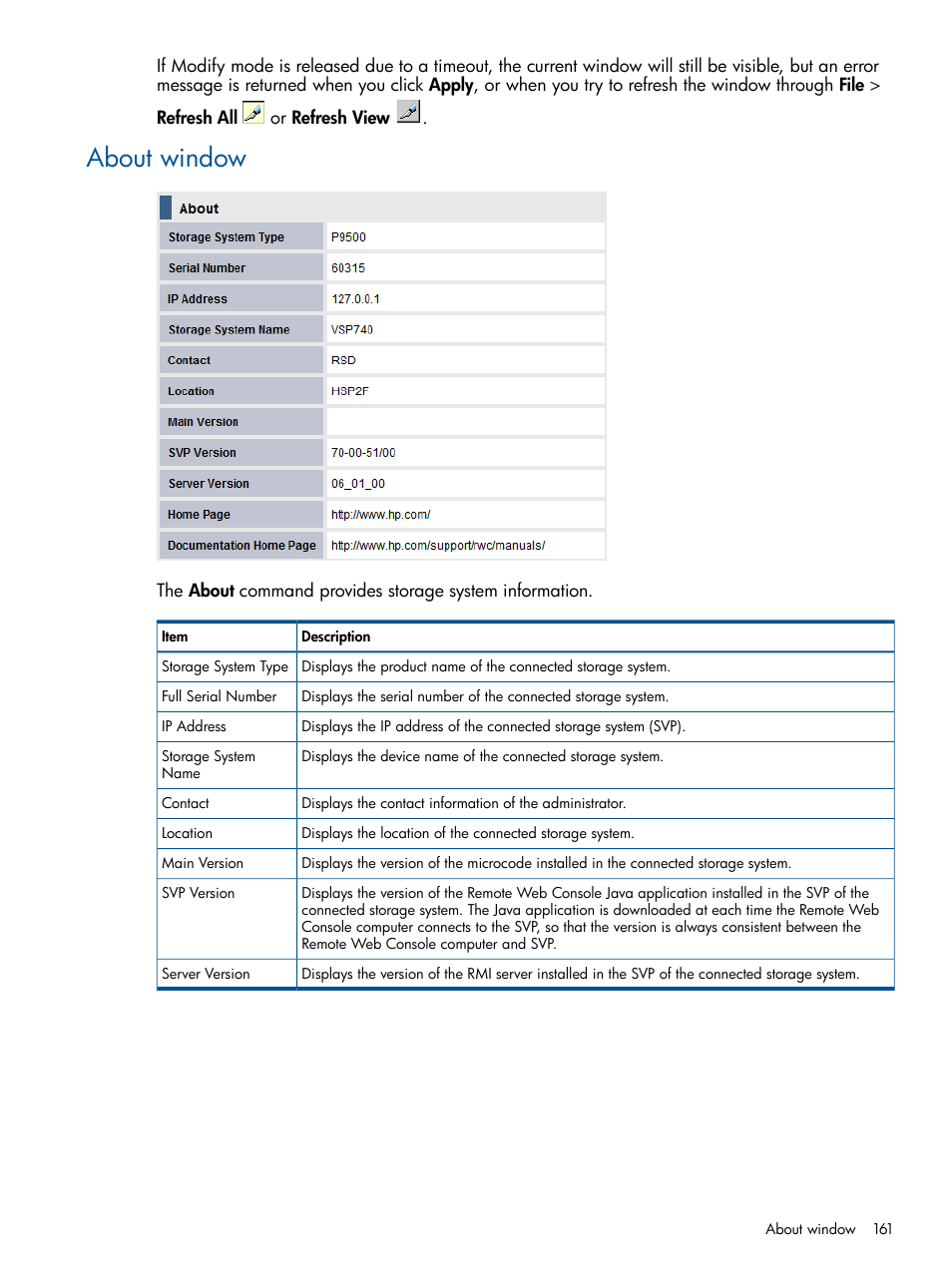 About window | HP XP RAID Manager Software User Manual | Page 161 / 182