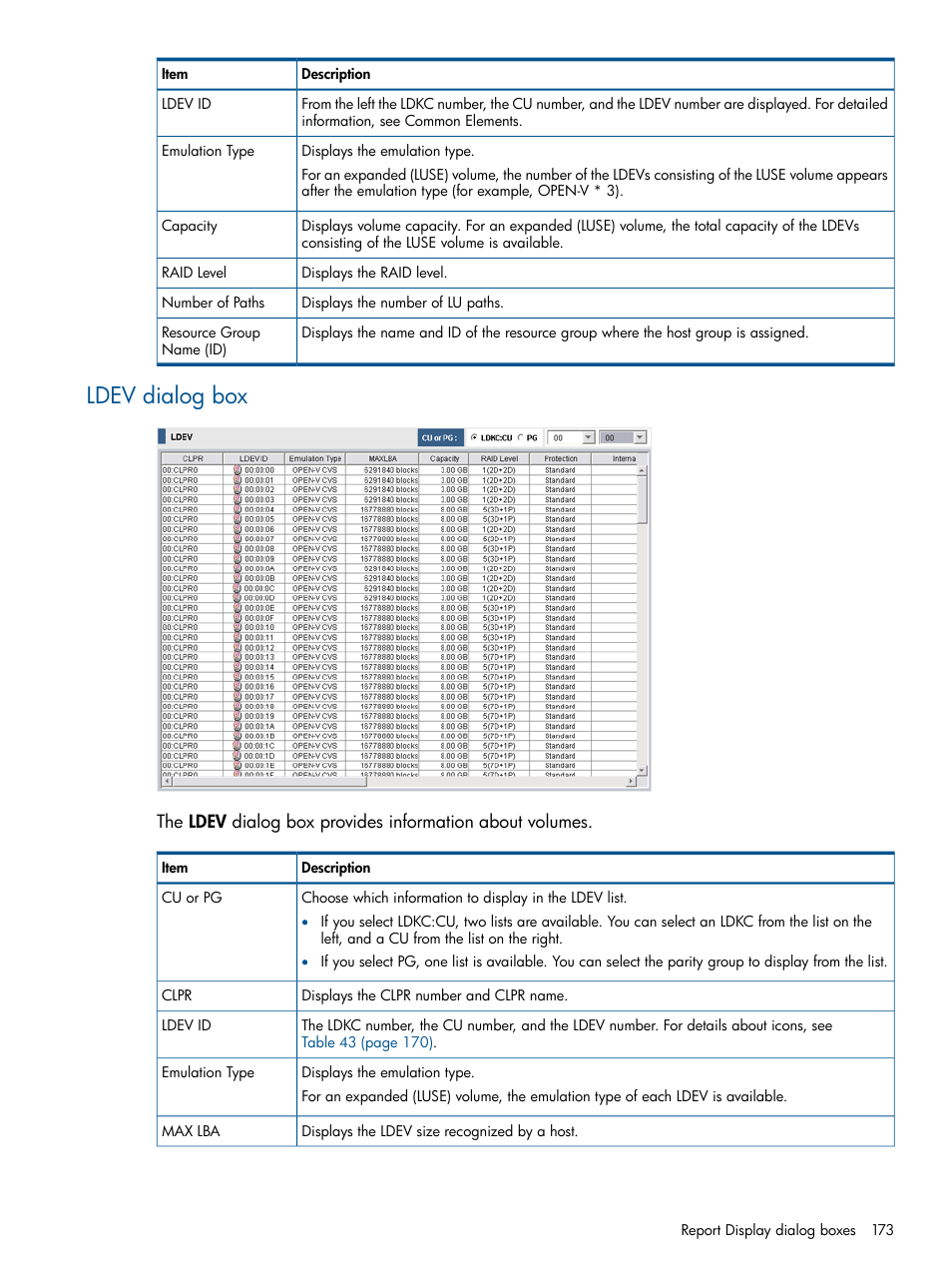Ldev dialog box | HP XP RAID Manager Software User Manual | Page 173 / 182