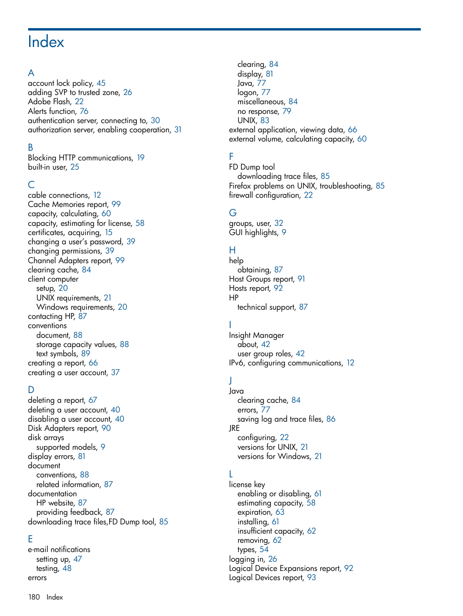 Index | HP XP RAID Manager Software User Manual | Page 180 / 182